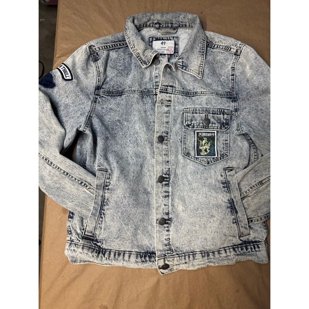 Men's Cotton-On Light Blue Stonewash Faded Trucker Jean Jacket Sz Medium - Picture 9 of 10